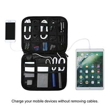 BAGSMART 2-Layer Travel Electronic Cable Organizer Cases for 10.5" iPad, Cables, Chargers, USB Drive, Black