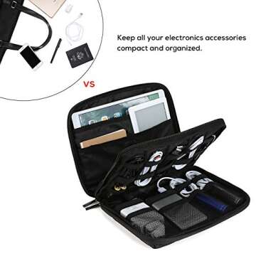 BAGSMART 2-Layer Travel Electronic Cable Organizer Cases for 10.5" iPad, Cables, Chargers, USB Drive, Black