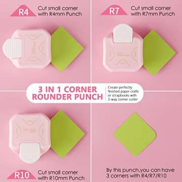 SHARME 3 Way Corner Rounder Punch, 4mm, 7mm, 10mm 3 in 1 Corner Rounder for Paper Crafts, Cardstock,...