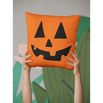 Happy Fall Scary Face Pumpkin Halloween Orange Throw Pillow Covers Decorative 18x18 Inch Pillowcase Square Cushion Cases for Home Sofa Bedroom Livingroom