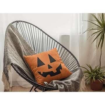 Happy Fall Scary Face Pumpkin Halloween Orange Throw Pillow Covers Decorative 18x18 Inch Pillowcase Square Cushion Cases for Home Sofa Bedroom Livingroom