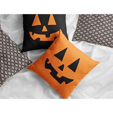 Happy Fall Scary Face Pumpkin Halloween Orange Throw Pillow Covers Decorative 18x18 Inch Pillowcase Square Cushion Cases for Home Sofa Bedroom Livingroom