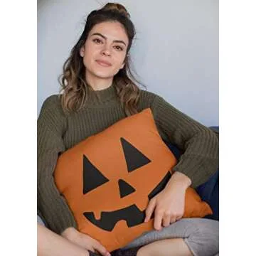 Happy Fall Scary Face Pumpkin Halloween Orange Throw Pillow Covers Decorative 18x18 Inch Pillowcase Square Cushion Cases for Home Sofa Bedroom Livingroom