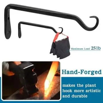 Worth Garden 6-Pack 7" Plant Hanger Bracket - Forged Wrought Iron Powder-Coated Heavy Duty Wall Hook - Black Plant Hanging Hooks - Durable and Stable for Bird Feeders, Planters Indoor & Outdoor
