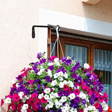 Worth Garden 6-Pack 7" Plant Hanger Bracket - Forged Wrought Iron Powder-Coated Heavy Duty Wall Hook - Black Plant Hanging Hooks - Durable and Stable for Bird Feeders, Planters Indoor & Outdoor