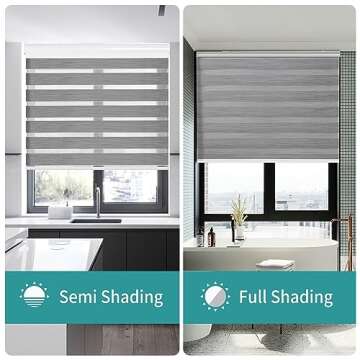 Joydeco Cordless Zebra Blinds for Windows, Dual Layer Free-Stop Zebra Shades Privacy Light Control for Day and Night, Light Filtering Sheer Blinds for Indoor Windows (Grey, 32" W x 75" H)