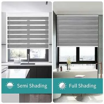 Joydeco Cordless Zebra Blinds for Windows, Dual Layer Free-Stop Zebra Shades Privacy Light Control for Day and Night, Light Filtering Sheer Blinds for Indoor Windows (Grey, 32" W x 75" H)