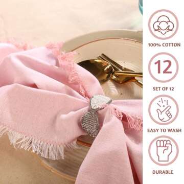 Folkulture Cloth Napkins Set of 12| Pink Easter Cloth Napkins for Kitchen 18" X 18" Cotton Table Nap...
