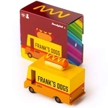 Candylab Toys CANDYCAR® Wooden Food Truck Collection - Hot Dog Van, Premium Handcrafted Beech Wood Toy Car