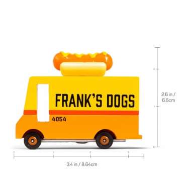 Candylab Toys CANDYCAR® Wooden Food Truck Collection - Hot Dog Van, Premium Handcrafted Beech Wood Toy Car