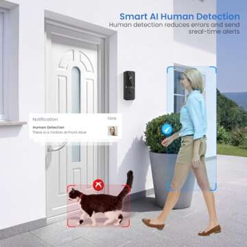 Biglory Wireless Doorbell Camera with Ring Chime, AI Human Detection, Live Image, Night Vision, 2-Wa...