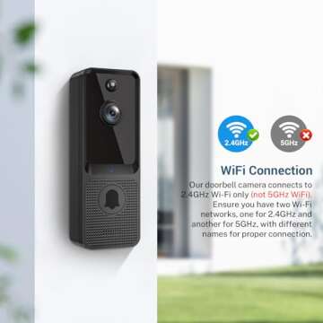 Biglory Wireless Doorbell Camera with Ring Chime, AI Human Detection, Live Image, Night Vision, 2-Way Audio, 2.4G WiFi Only, Instant Alerts, Outdoor Surveillance, Rechargeable Battery, Cloud Storage