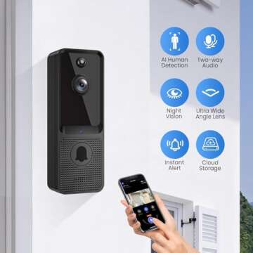 Biglory Wireless Doorbell Camera with Ring Chime, AI Human Detection, Live Image, Night Vision, 2-Way Audio, 2.4G WiFi Only, Instant Alerts, Outdoor Surveillance, Rechargeable Battery, Cloud Storage