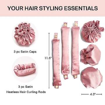 3Sets/6PCS Ariuvor New Satin Heatless Hair Curler,Hair Rollers for Heatless Curls with Hair Caps,Sof...