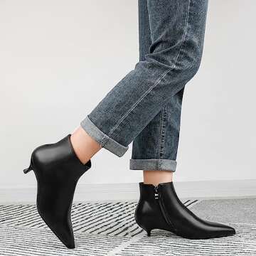 MERUMOTE Women's Leather Ankle Boots Low Heels Shoes Zipper Winter Booties 32-Black 9 US