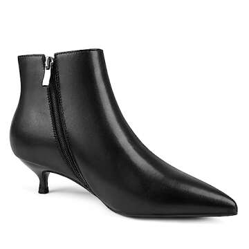 MERUMOTE Women's Leather Ankle Boots Low Heels Shoes Zipper Winter Booties 32-Black 9 US