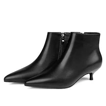 MERUMOTE Women's Leather Ankle Boots Low Heels Shoes Zipper Winter Booties 32-Black 9 US