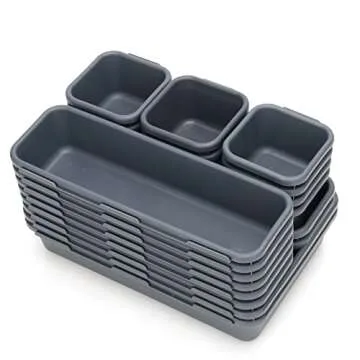 Desk Drawer Organizer Set - Vanity & Desk Storage Bins - Clear Plastic Trays for Makeup, Office, Bathroom & Kitchen