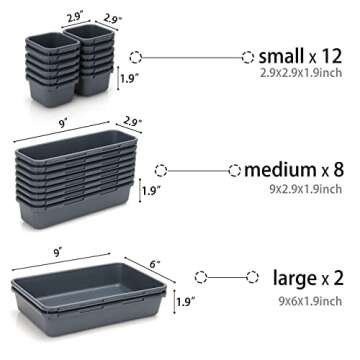 Desk Drawer Organizer Set - Vanity & Desk Storage Bins - Clear Plastic Trays for Makeup, Office, Bathroom & Kitchen