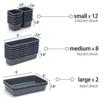 Desk Drawer Organizer Set - Vanity & Desk Storage Bins - Clear Plastic Trays for Makeup, Office, Bathroom & Kitchen