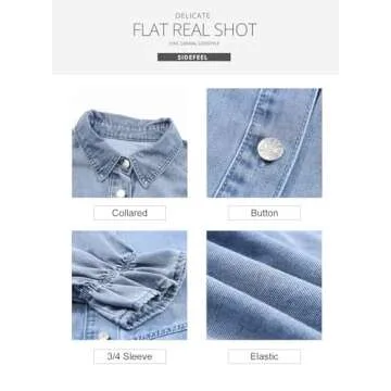 Sidefeel Womens Smocked 3 4 Sleeve Button Down Denim Jeans Dresses Medium Sky Blue