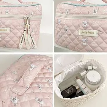 Dalulu Kawaii Floral Makeup Bag for Women - Cute Organizer