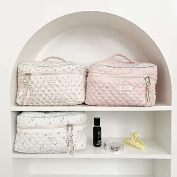 Dalulu Kawaii Floral Makeup Bag for Women - Cute Organizer