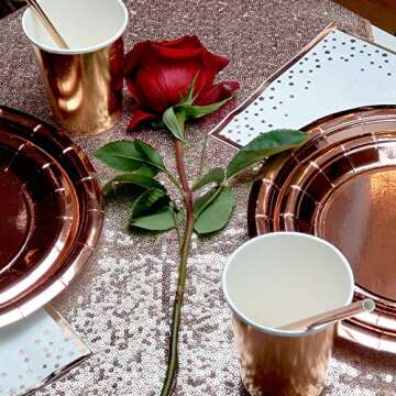 25 Guest Rose Gold Party Supplies Decorations Birthday Dinnerware Set Dinner Plates and Napkins Cups Straws Balloons Supply Table Runner Kit Weddings Bridal Bachelorette Anniversary Baby Shower Adults