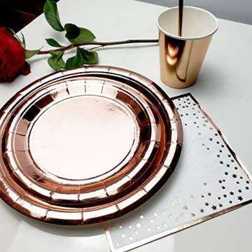 25 Guest Rose Gold Party Supplies Decorations Birthday Dinnerware Set Dinner Plates and Napkins Cups Straws Balloons Supply Table Runner Kit Weddings Bridal Bachelorette Anniversary Baby Shower Adults