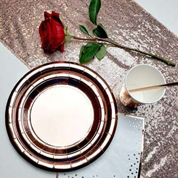 25 Guest Rose Gold Party Supplies Decorations Birthday Dinnerware Set Dinner Plates and Napkins Cups Straws Balloons Supply Table Runner Kit Weddings Bridal Bachelorette Anniversary Baby Shower Adults