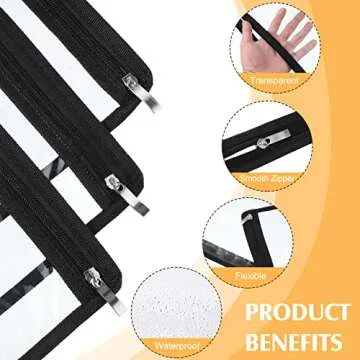 CHENGU 9 Pack Clear Zipper Pouches Multipurpose PVC Waterproof Pouch Clear Travel Bags for Cosmetic Wallet Pencil Organize(Black Side)
