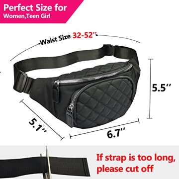 Crossbody Fanny Pack for Women,Fashionable Waist Pack Purse Cute Belt Bags for Teen Girls,Fashion Gifts Bum Bag Fannie Pack for Travel Running Walking,Carrying All Phones,Wallet (Black)