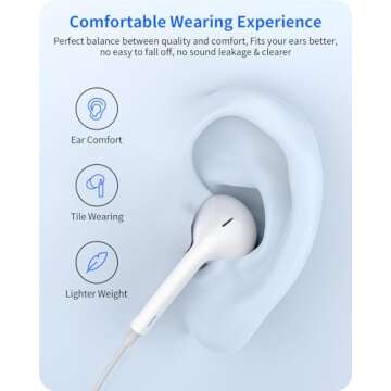2 Pack Wired Headphones for iPhone Earbuds with Built-in Microphone & Volume Control HiFi Stereo Nosie Reduction Earphones Compatible with iPhone 14/13/12/11/XR/XS/X/8/7/SE Support All iOS System