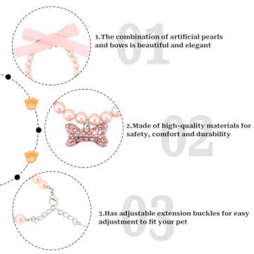 2Pcs Dog Cat Pearl Collar Necklace, Diamond Dog Pearls Necklace, Small Dog Collars for Female Dogs, Dog Accessories for Small Dogs, Collar Necklace with Rhinestone Bone, Puppy Dogs Accessories