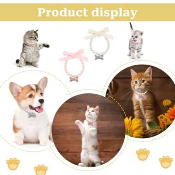 2Pcs Dog Cat Pearl Collar Necklace, Diamond Dog Pearls Necklace, Small Dog Collars for Female Dogs, Dog Accessories for Small Dogs, Collar Necklace with Rhinestone Bone, Puppy Dogs Accessories
