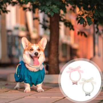 2Pcs Dog Cat Pearl Collar Necklace, Diamond Dog Pearls Necklace, Small Dog Collars for Female Dogs, Dog Accessories for Small Dogs, Collar Necklace with Rhinestone Bone, Puppy Dogs Accessories