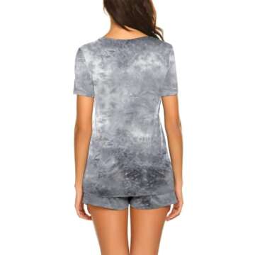 Ekouaer Maternity Pajamas Nursing Pjs for Breastfeeding Shirt and Adjustable Maternity Short Postpartum Sleepwear Tie Dye Gray M