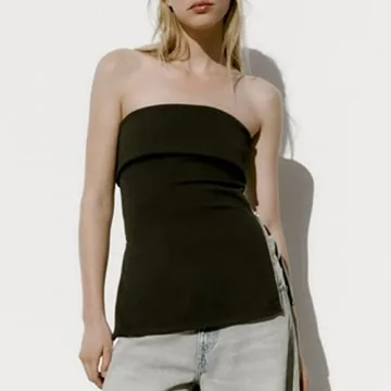 Sexy Strapless Zipper Split Side Bandeau Top for Women