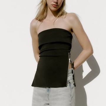 Sexy Strapless Zipper Split Side Bandeau Top for Women
