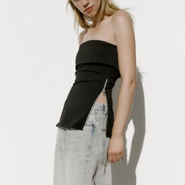 Sexy Strapless Zipper Split Side Bandeau Top for Women
