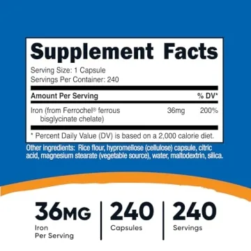 Nutricost Chelated Iron, 36mg, 240 Capsules for Energy
