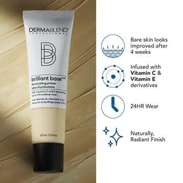 Dermablend Brilliant Base Illuminating Primer Face Makeup, Formulated with Niacinamide, Shea Butter, and Glycerin, Enriched with Vitamin C and E Derivatives, Provides Long Lasting Radiance, 1 Fl Oz