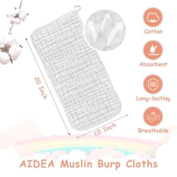 AIDEA Organic Cotton Baby Burp Cloths - Soft & Breathable, 10 Pack