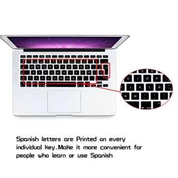 HRH Spanish Silicone Keyboard Cover Skin for MacBook Air 13,for MacBook Pro 13/15/17 (with or w/Out Retina Display, 2015 or Older Version),for iMac Older EU Layout Keyboard Protector-Black