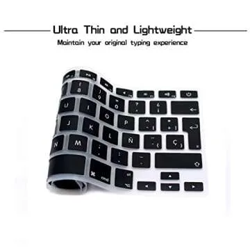 HRH Spanish Silicone Keyboard Cover Skin for MacBook Air 13,for MacBook Pro 13/15/17 (with or w/Out Retina Display, 2015 or Older Version),for iMac Older EU Layout Keyboard Protector-Black