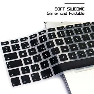 HRH Spanish Silicone Keyboard Cover Skin for MacBook Air 13,for MacBook Pro 13/15/17 (with or w/Out Retina Display, 2015 or Older Version),for iMac Older EU Layout Keyboard Protector-Black