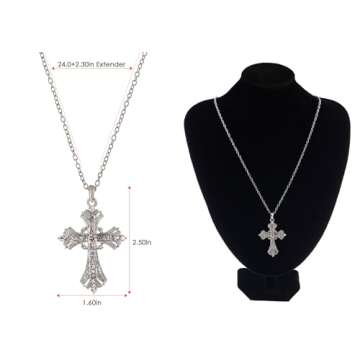 Alilang Silvery Tone Religious Cross Pendant Necklace Clear Crystal Rhinestones,Silver Clear