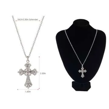 Alilang Silvery Tone Religious Cross Pendant Necklace Clear Crystal Rhinestones,Silver Clear