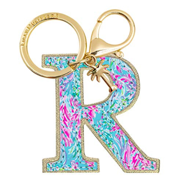 Lilly Pulitzer Leatherette Initial Keychain, Letter Bag Charm for Women, Best Fishes (R)