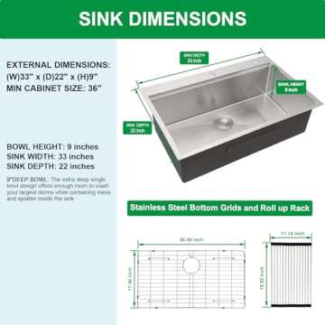 Talllor 33 Kitchen Drop-In Sink: Durable with Accessories